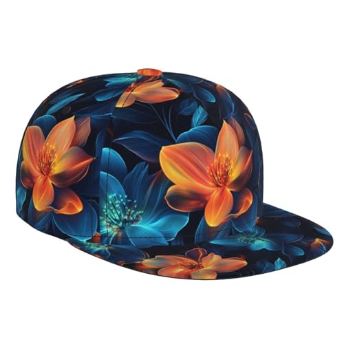 SEADANCE Neon Glitter Flower Floral Baseball Cap Flat Brim Snapback Hat Hip Hop Trucker Caps for Running Sports Unisex