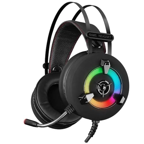 Rampage Miracle-X2 Plus - Auriculares para Juegos con micrófono y Sistema de Sonido Envolvente LED RGB 7.1, Color Negro