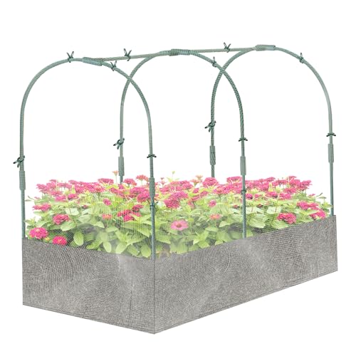 4 x 2 x 1 FT Felt Raised Garden Bed Kit 118 * 78in Garden Mesh Netting Kit with 6Pcs PVC Hoops Protection Net Fabric Raised Bed Set for Vegetables Plants Fruits Flowers