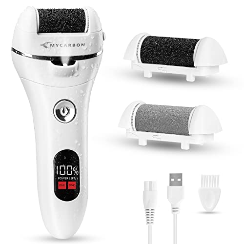 MYCARBON Lima Eléctrica Pies Durezas Recargable 1200 mAh con Pantalla Digital LED Pedicura Profesional Eliminar Las Durezas y Callos Impermeable con 2 Recambios Rodillos