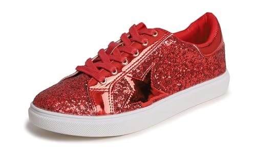 Image of FEVERSOLE Women's Fashion Lace Up Dress Sneakers Sparkly Party Shiny Shoes