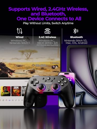 Image of leadjoy Saber Plus Wireless Game Controller, TMR Joysticks, Hall Effect & Tactile Dual Triggers Gaming Controller, 1000Hz Polling Rate, RGB Lighting for PS4 /Switch1 /2 /PC /Android /iOS, Black