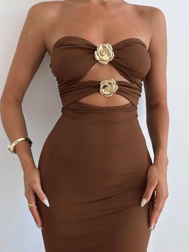 Image of SKAYS Women's Summer Dress Strapless Tube Top Cut Out Bodycon Maxi Dress Backless Going Out Casual Elegant Party Dresses