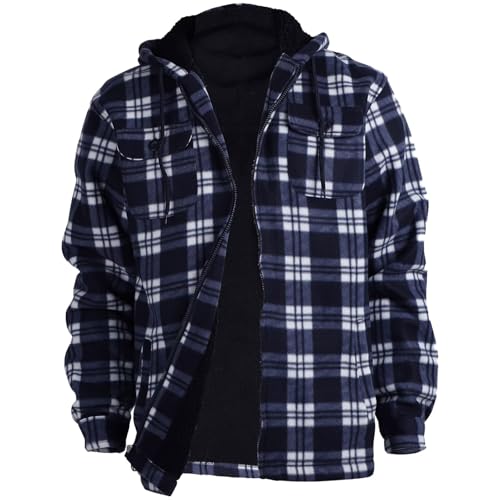 LeeHanTon Men Heavy Thick Flannel Plaid Jacket Sherpa Fleece Lined Sweatshirt Big&Tall Hoodies Zip Up Winter Warm Coat