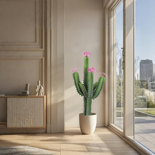 Cactus artificiel, 92 cm, grande plante de cactus artificiel, Euphorbia Acrurensis très facile d'entretien, plante artificielle en pot pour la maison, le...