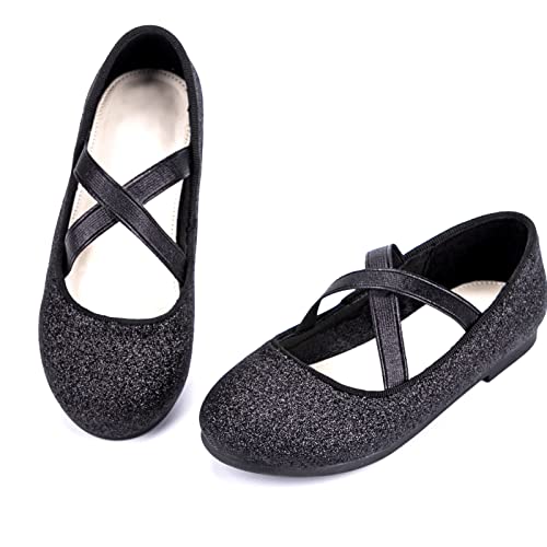Secret Slippers Girls Glitter Princess Ballet Flats Mary Jane Shoes Dress Shoes for Girl Back to School Princess Wedding Shoes (Little Kid/Big Kids) Black