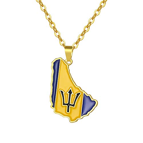 Barbados Necklace 18K Gold Plated Barbados Island Map Flag Pendant Caribbean Sea Jewelry Ethnic Gifts
