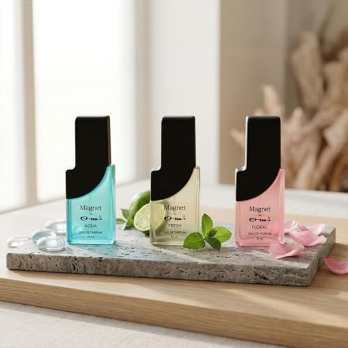 Image of Ossa Magnet Aqua, Fresh & Floral Eau De Parfum Combo for Men & Women | Long Lasting Perfume Set | Aqua, Fresh & Floral Fragrance | Daily Wear Travel Size Perfume | Unisex EDP Gift Set | 3 x 15ML