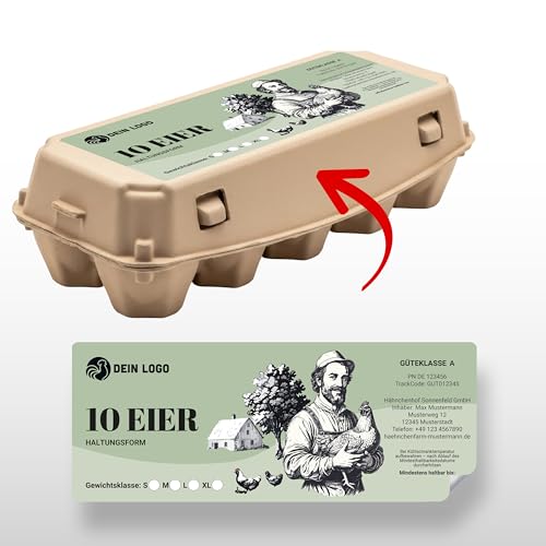 Ausgewählt verpackt Personalisierte 45 Etiketten für Eierkartons Eierkarton Aufkleber selbst gestalten mit Adresse Güteklasse Haltungsform passend für 10er Eierschachtel - Motiv 9