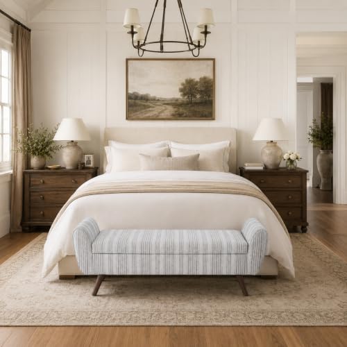 Image of HomePop 60 inch Modern Storage Bench - Gray Striped Pattern