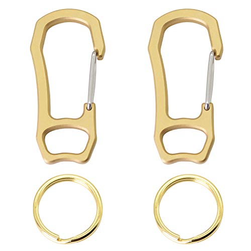 PPFISH 2PCS Solid Brass Heavy Duty Carabiner Keychain, EDC Quick Release Hooks with Brass Key Ring Set for Men Women