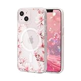 X spirit MagSafe Compatible Floral Case for iPhone 13/14, Clear Cute Girly Slim Transparent Phone Case with Magnolia Flowers for Women Girls Ladies (iPh 13/14-Magnolia/Clear)