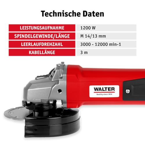 Winkelschleifer Walter 1200W mit 125mm Durchmesser und Zusatzhandgriff