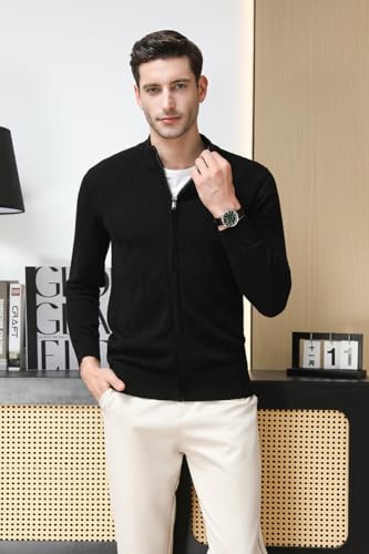 Mens 100% Wool Cardigan Sweater Full Zip Cable Knitted Stand Collar Cardigan Casual Long Sleeve Sweaters4
