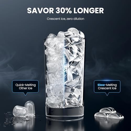 Electactic Crescent Luna Ice Maker Countertop - 28Lbs/24H, 16 Cubes in 6 Mins, Adjustable Ice Thickness, Auto-Cleaning & Smart Reminders, 1.8L Portable Ice Cube Machine for Home, Kitchen, Office, RV on Fridge.com