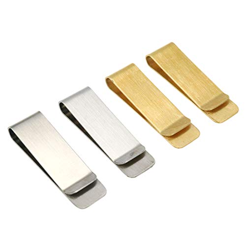 LC LICTOP 2 Inch Money Clip, Slim Cash Clip, Stainless Steel Credit Card Holder, Minimalist Front Pocket Wallet Clips, Sturdy Holder Clamp for Cash, Name Cards, Business Cards, 4Pcs Gold & Silver