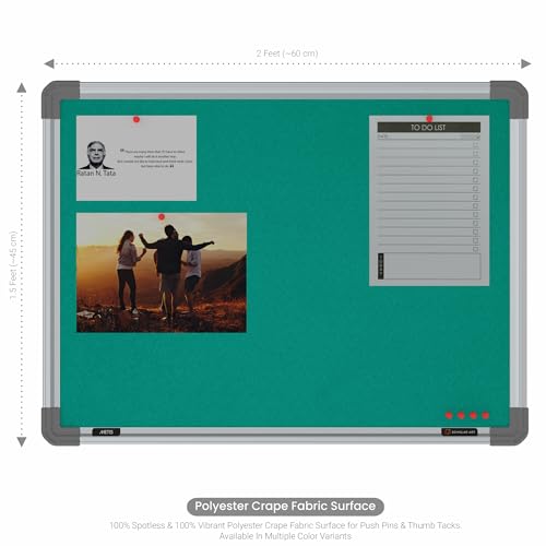 Image of Scholar Art Metis 1.5x2 Feet Fabric Pin Board for Study Room & Wall | Vibrant & Versatile Crape Cloth + High Density Soft Board for Pinning Photos, Sticky Notes & Reminders (Emerald Green)