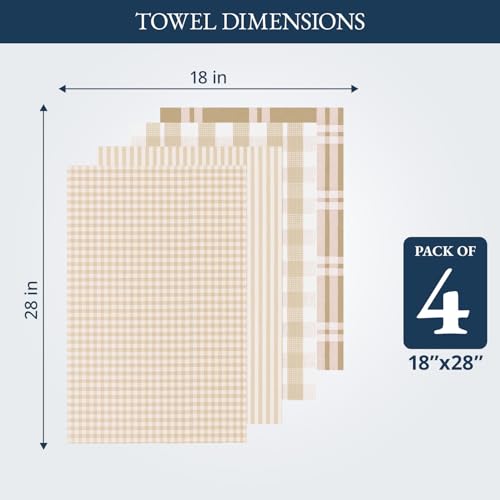 Image of LANE LINEN Dish Towels for Kitchen Cotton Soft & Absorbent 4 Pack - Beige