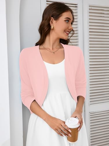 Image of Heymoments Women's Long Sleeve Thin Kintted Shrugs Sweaters Lightweight Cropped Tops Open Front Cardigan for Dress