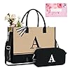 TOPDesign Personalized Initial Canvas Tote Bag for Wedding Birthday Beach Perfect Gifts for Women Mom Teachers Friends