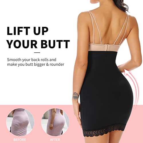 Joyshaper Half Slips For Women Under Dress High Waist Tummy Control Top Shapewear Slimming Slip Body Shaper Lace Black Large #TOP2
