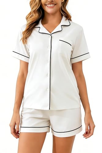Image of 100% Cotton Pajama Sets for Women 2 Piece Long Sleeve Button Down Pjs Soft Comfy Ladies Sleepwear Lounge Sets S-XL