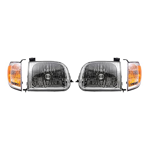 Brock Replacement Driver And Passenger Side Halogen Headlight Assemblies And Signal Marker Light Assemblies 4 Piece Set Compatible With 2000-2004 Tundra Regular/Access Cab #TOP1