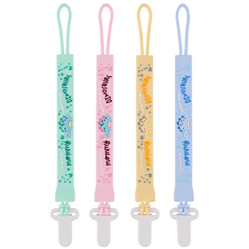 Image of 4-Pack Silicone Pacifier Clips with One-Piece Beads for Baby Boys and Girls - Flexible and Rust-Free Holders for Teething Relief and Baby Essentials, Safe for Newborns (Flat, Pink)