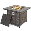Nuu Garden 30 inch Outdoor Propane Fire Pit 50,000 BTU Gas Fire Pit Table with Lid, Hand-Woven Wicker, Square Gas Fire Table with Glass Beads for Garden, Patio, CSA Certification