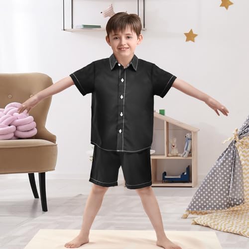 Image of 3T Toddler Boy Shorts Set Black Hawaiian Button Down Shirts Summer Outfits for Little Boy