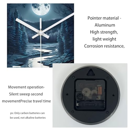 Image of XFM Modern Glass Wall Clocks Battery Operated 16 Inch | Moon Night Silent Non Ticking Dark Blue Forest Nature Landscape Decorative for Kitchen Living Room Office