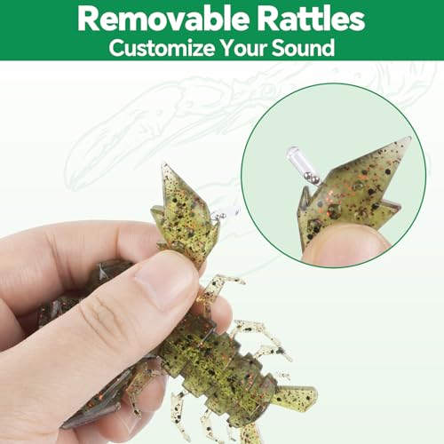 Image of Battle Craw Soft Plastic Crawfish Lures Kit with Removable Rattles | Salt Infused Creature Bait for Bass Fishing, Texas Rig & Jig Trailer Lure in Tackle Box, Realistic 1:1 Claw-to-body 4.1 /5.5in