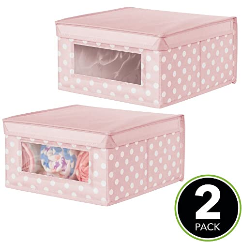 Mdesign Medium Soft Stackable Fabric Baby Nursery Storage Organizer Holder Bin Box With Front Window And Lid For Child/Kids Bedroom, Playroom, Classroom - 2 Pack - Pink/White Polka Dot #TOP1