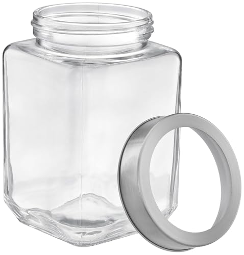 Image of CROCO JAR Square Glass Storage Containers 650ml | Transparent Airtight Kitchen Jars with Steel Lid | Cubical Glass Jars for Pantry, Snacks, Dry Fruits, Masala, Pickle & Coffee Beans | Pack of 6