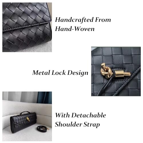 Women's for Woven Evening Bags Vegan Leather Clutch Handbags, Trendy Crossbody Bag Clutch Purses4