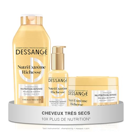 DESSANGE - Routine Cheveux Nutrition Intense Nutri-Extrême Richesse - Shampoing 280ml + Masque 280ml + Soin Sans Rinçage 110ml - Nourrit La Fibre, Les...