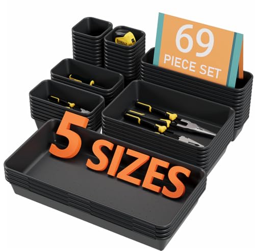Kutesna 69PCS Large Plastic Drawer Organizer, 5 Sizes Versatile Desk