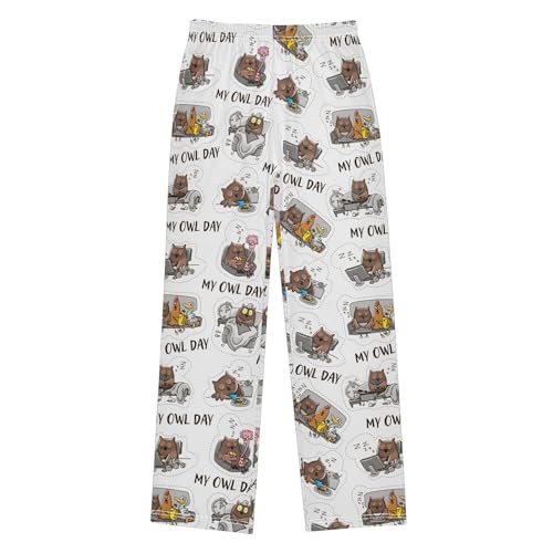 My Owl Day Boys Long Pants Soft Trousers Elastic Waist Kids Lounge Bottoms with Pockets S-XL