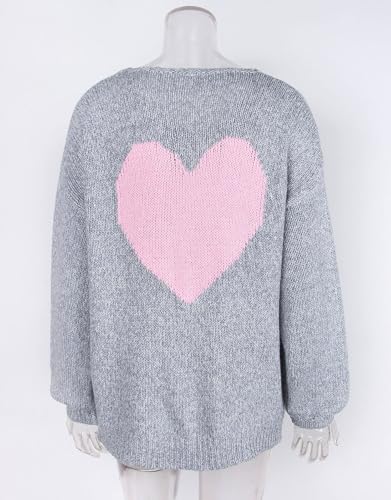 Image of Women's Tie Cardigan Sweaters Long Sleeve Chunky Knit Big Cute Heart Sweater Coats Grey X-Large
