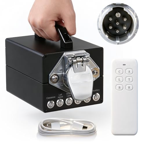 Zuomeng Professional Trailer Light Tester Wireless Remote One-Person Operation Built-in 12V 10Ah Rechargeable Battery IP68 Waterproof All-Metal Housing Compatible with 7-Way Round Pin Connector