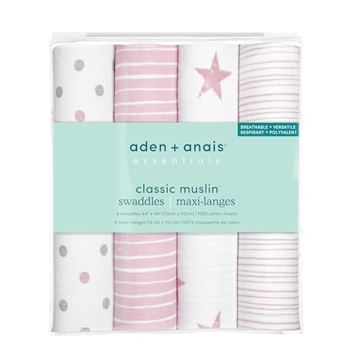 Image of Aden by Aden + Anais Swaddle Blanket, Muslin Blankets for Girls & Boys, Baby Receiving Swaddles, Ideal Newborn Gifts, Unisex Infant Shower Items, Toddler Gift, Wearable Swaddling Set, 4 Pack, Doll