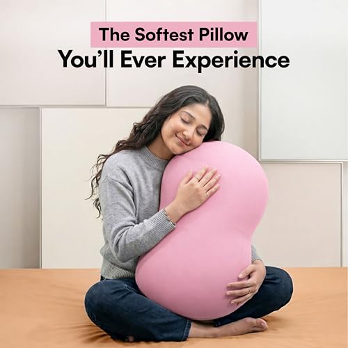 Image of Soft Cuddle Pillow, Breathable Material for Cooler Sleep, Ergonomic Bean Shape Neck Support Cushion, Stress-Free Relaxing Bedding for Side Sleeper, 23 X 14.9 X 3.8 Inch, Pink