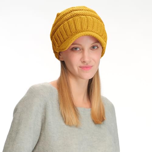 Image of C.C Trendy Warm Oversized Chunky Soft Oversized Ribbed Slouchy Knit Hat with Visor Brim