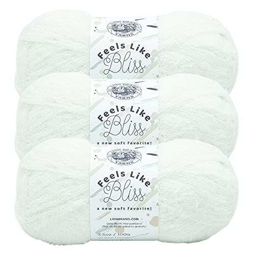 Image of Lion Brand Yarn Feels Like Bliss, Bulky Yarn for Knitting, White, 3 Pack
