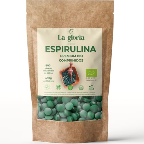 Espirulina Ecológica Bio 100% en 900 Comprimidos – Tableta | 225 días | Pastilla | Alga Pura - Suplemento Natural Ecológico | Espirulina Verde para Adelgazar, Detox y Energía (900)