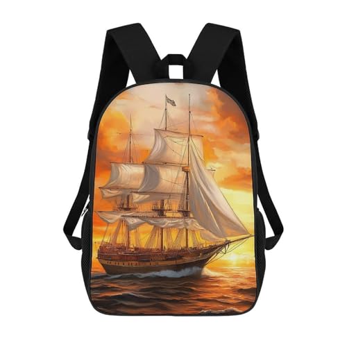 Sail Boat Sailing Ship 17 Inch Backpack Classic Travel Daypack with Adjustable Shoulder Straps for Men Women
