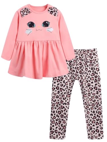 Image of Girls Fall Winter Outfits Cartoon Animal Long Sleeve Crewneck Sweatshirt Top+Sweatpant 2 Piece Clothing Set 3-9T