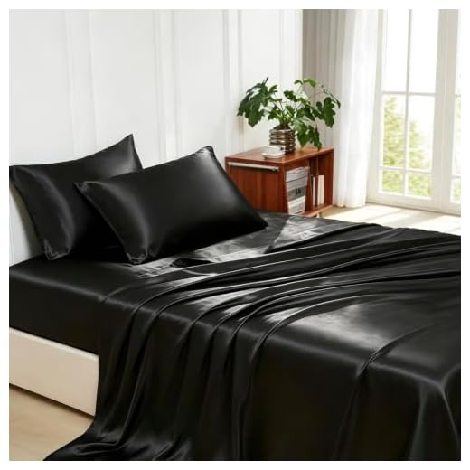 Lanest Housing Silk Satin Sheets, 4-Piece Full Size Satin Bed Sheet Set with Deep Pockets, Cooling Soft and Hypoallergenic Satin Sheets Full - Black