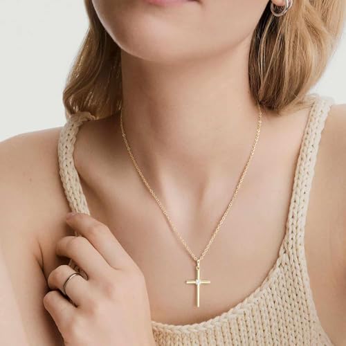 Gold Cross Necklaces for Women 14K Gold Cross Necklace for Women Crosses Pendant Necklace for Womens Chic Simplicity with a Cubic Zirconia Crosses Chain for Womens2
