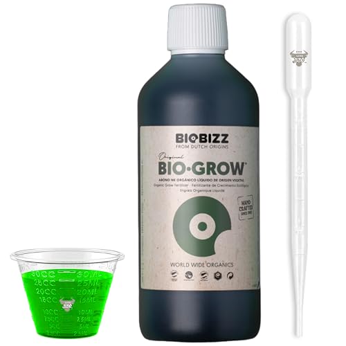 Biobizz Grow 1L mit Dosierpipette und Messbecher organischer Flüssigdünger für kräftiges Wachstum und Indoor Anbau